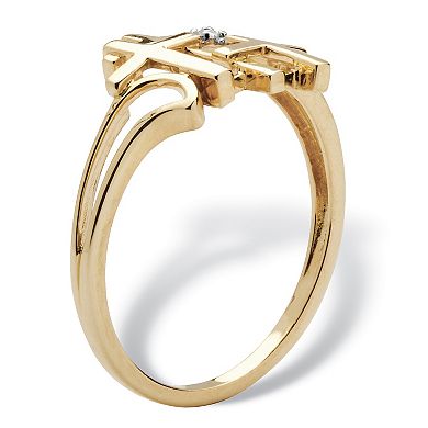 Diamond Accent Triple Cross Ring in Solid 18k Gold-Plated