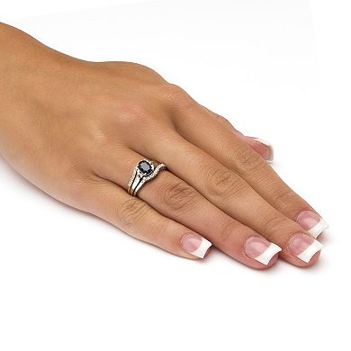 1.05 TCW Oval Sapphire and Diamond Accent Bridal Ring Set in Platinum-plated