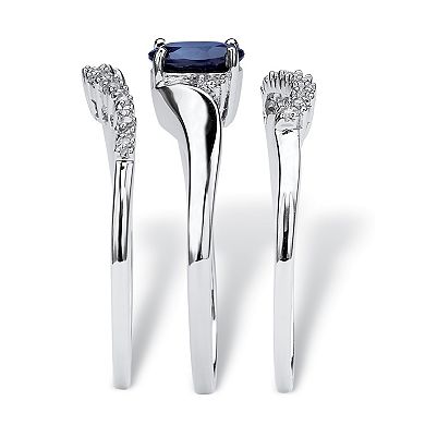 1.05 TCW Oval Sapphire and Diamond Accent Bridal Ring Set in Platinum-plated