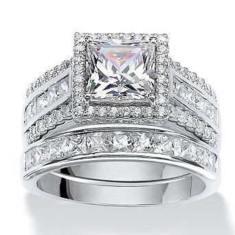 3.31 TCW Square Cubic Zironica Two-Piece Bridal Ring Set in Platinum-plated