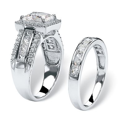 3.31 TCW Square Cubic Zironica Two-Piece Bridal Ring Set in Platinum-plated