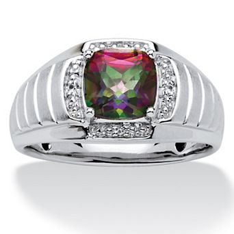Men's 2.72 TCW Cushion-Cut Fire Topaz and Sapphire Ring in Platinum-plated