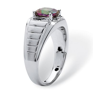 Men's 2.72 TCW Cushion-Cut Fire Topaz and Sapphire Ring in Platinum-plated
