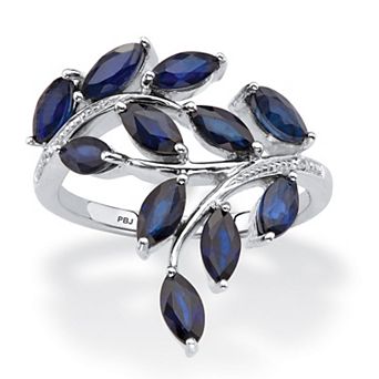 Sapphire and Diamond Accent Bypass Leaf Ring 2.65 TCW in Platinum-plated