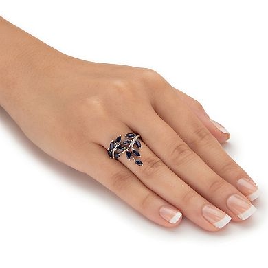 Sapphire and Diamond Accent Bypass Leaf Ring 2.65 TCW in Platinum-plated