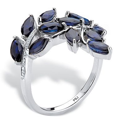 Sapphire and Diamond Accent Bypass Leaf Ring 2.65 TCW in Platinum-plated