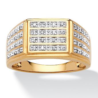 Men's 1/6 TCW Pave Diamond Multi-Row Grid Ring in 18k Gold-plated