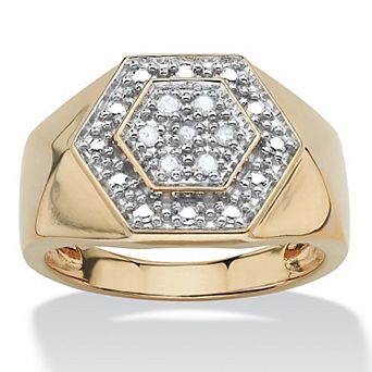 Men's 1/10 TCW Round Diamond Hexagon Ring in 18k Gold-plated