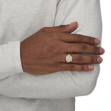 Men's 1/10 TCW Round Diamond Hexagon Ring in 18k Gold-plated