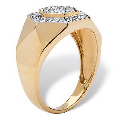 Men's 1/10 TCW Round Diamond Hexagon Ring in 18k Gold-plated