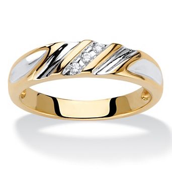 Men's Diamond Accent Two-Tone Diagonal Grooved Wedding Band in 18k Gold-plated