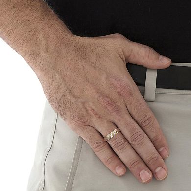 Men's Diamond Accent Two-Tone Diagonal Grooved Wedding Band in 18k Gold-plated