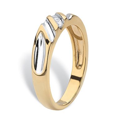 Men's Diamond Accent Two-Tone Diagonal Grooved Wedding Band in 18k Gold-plated