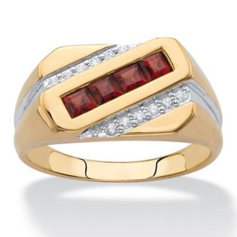 Men's Garnet and Diamond Diagonal Ring.96 TCW in 18k Yellow Gold-plated