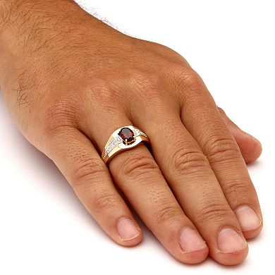 Men's Oval-Cut Garnet and Diamond Accent Ring 1.42 TCW in 18k Gold-plated