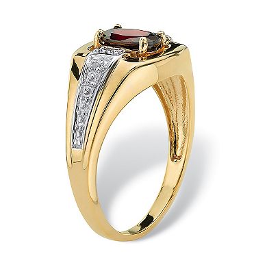 Men's Oval-Cut Garnet and Diamond Accent Ring 1.42 TCW in 18k Gold-plated