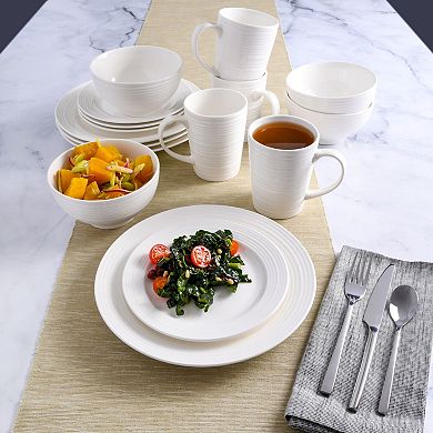 Gibson Home Amelia Court 16-Piece Fine Ceramic Embossed Dinnerware Set - White