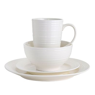 Gibson Home Amelia Court 16-Piece Fine Ceramic Embossed Dinnerware Set - White
