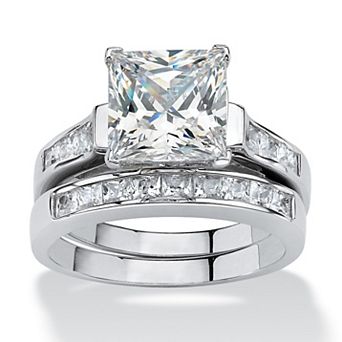 3.81 TCW CZ 2 pc Bridal Set in Platinum-Plated