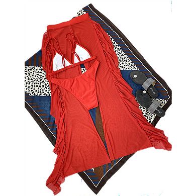 Women's 3 Piece Bikini Set Swimsuit Ruffle Mesh Flared Cover-Up Pants Beach Vacation Bathing Suit