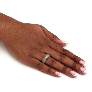 .26 TCW Round Genuine Peridot and Green Jade Ring in 10k Gold