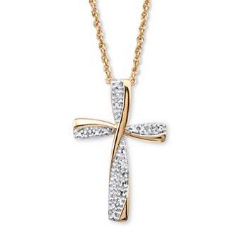 Diamond Accent 18k Gold-Plated Cross Pendant Necklace 18"