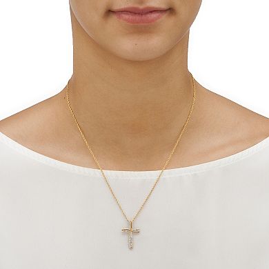 Diamond Accent 18k Gold-Plated Cross Pendant Necklace 18"