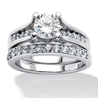 1.73 TCW Round Cubic Zirconia Two-Piece Bridal Set in Platinum-plated