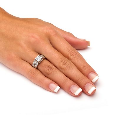 1.73 TCW Round Cubic Zirconia Two-Piece Bridal Set in Platinum-plated