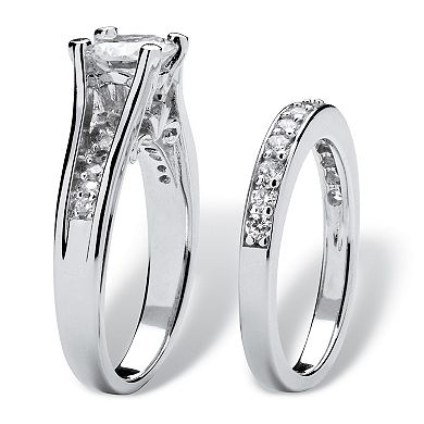 1.73 TCW Round Cubic Zirconia Two-Piece Bridal Set in Platinum-plated