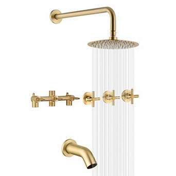 SUMERAIN Tub Shower Faucet Set with Waterfall Tub Spout and Hand Shower, 3-Cross Handles, Wall Mount