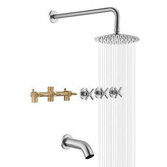 SUMERAIN Tub Shower Faucet Set with Waterfall Tub Spout and Hand Shower, 3-Cross Handles, Wall Mount