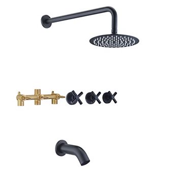 SUMERAIN Tub Shower Faucet Set with Waterfall Tub Spout and Hand Shower, 3-Cross Handles, Wall Mount