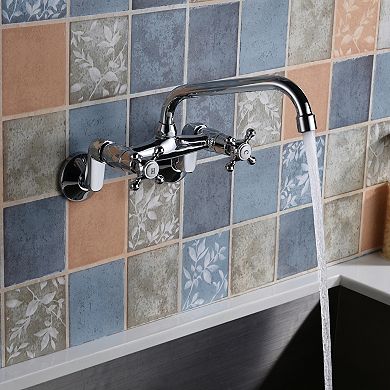 SUMERAIN Traditional Wall Mount Kitchen Faucet, 2 Cross Handles, 3" to 9" Adjustable Spread