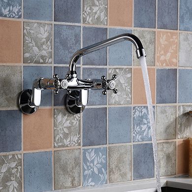 SUMERAIN Traditional Wall Mount Kitchen Faucet, 2 Cross Handles, 3" to 9" Adjustable Spread