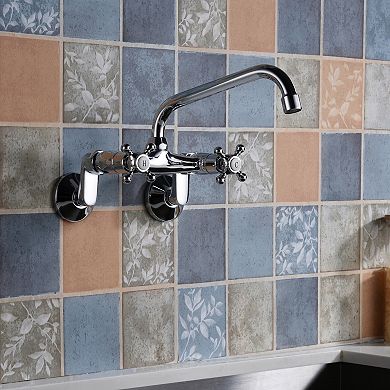 SUMERAIN Traditional Wall Mount Kitchen Faucet, 2 Cross Handles, 3" to 9" Adjustable Spread