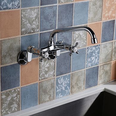 SUMERAIN Traditional Wall Mount Kitchen Faucet, 2 Cross Handles, 3" to 9" Adjustable Spread