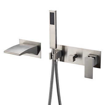 SUMERAIN Wall-Mount Waterfall Bathtub Faucet with Handheld Shower, Rough-in Valve, High Flow