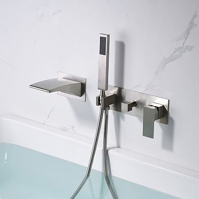SUMERAIN Wall-Mount Waterfall Bathtub Faucet with Handheld Shower, Rough-in Valve, High Flow