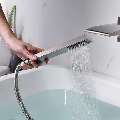 SUMERAIN Wall-Mount Waterfall Bathtub Faucet with Handheld Shower, Rough-in Valve, High Flow