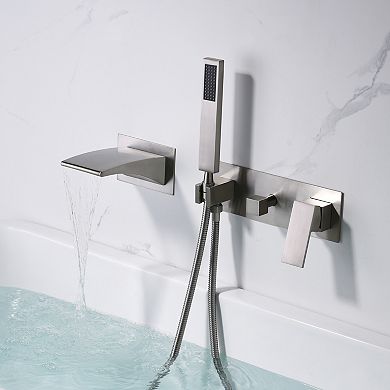 SUMERAIN Wall-Mount Waterfall Bathtub Faucet with Handheld Shower, Rough-in Valve, High Flow