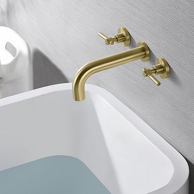 SUMERAIN 3 Hole Lefthand Wall Mount Tub Faucet with Rough in Valve, Solid Brass