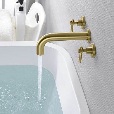SUMERAIN 3 Hole Lefthand Wall Mount Tub Faucet with Rough in Valve, Solid Brass