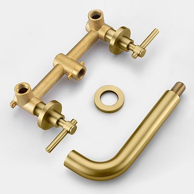 SUMERAIN 3 Hole Lefthand Wall Mount Tub Faucet with Rough in Valve, Solid Brass