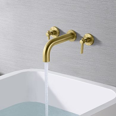 SUMERAIN 3 Hole Lefthand Wall Mount Tub Faucet with Rough in Valve, Solid Brass
