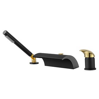 SUMERAIN 3 Hole Waterfall Roman Tub Faucet with Hand Shower and Diverter, High Flow Waterfall Spout