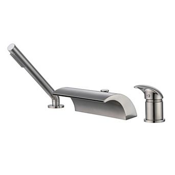 SUMERAIN 3 Hole Waterfall Roman Tub Faucet with Hand Shower and Diverter, High Flow Waterfall Spout