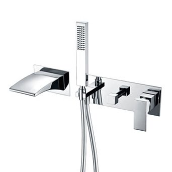 SUMERAIN Wall-Mount Waterfall Bathtub Faucet with Handheld Shower, Rough-in Valve, High Flow