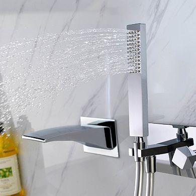 SUMERAIN Wall-Mount Waterfall Bathtub Faucet with Handheld Shower, Rough-in Valve, High Flow