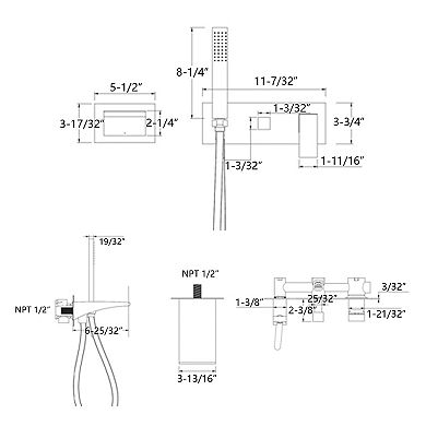 SUMERAIN Wall-Mount Waterfall Bathtub Faucet with Handheld Shower, Rough-in Valve, High Flow